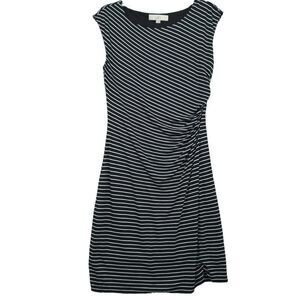 Black White Striped Cap Sleeve Jersey Knit Dress